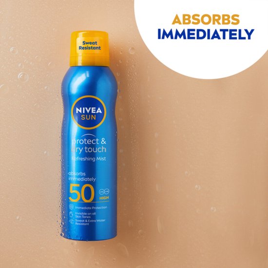 NIVEA SUN Protect & Dry Touch Vernevelende Zonnebrand Spray - SPF50 - Sport Zonnespray - Waterproof - UVA/UVB - 200ml