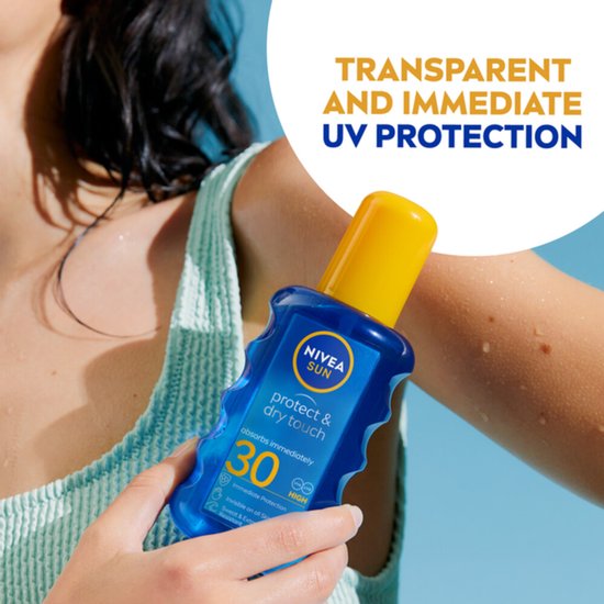 NIVEA SUN Protect & Dry Touch Transparante Zonnebrand Spray - SPF 30 - Sport Zonnespray - Waterproof - Geen witte strepen - 200 ml