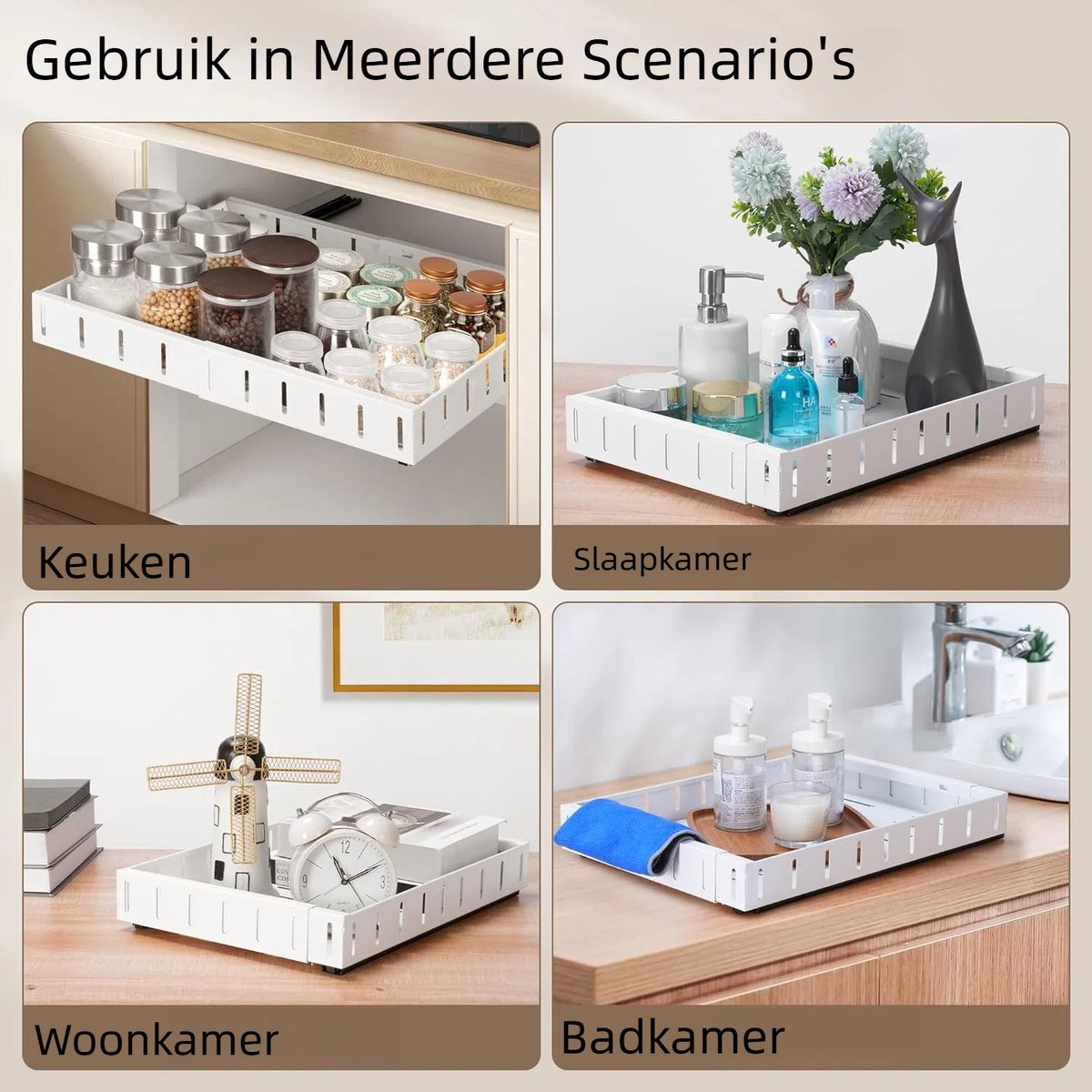 SOLEDI Telescopische lade om te lijmen, Uittrekbare lade keuken groot (17,6 cm b x 38,7 cm d x 6,8 cm h), Keukenkast Organizer Uittrekbaar, Geen boren en spijkeren nodig (Wit, 1 stuk