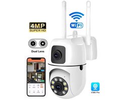 Beveiligingscamera Voor Buiten en Binnen - 360° Draaibare Camera met Nachtzicht - 4MP Dubbele Lens - Bewegingsdetectie & Alarm - WiFi - Tweerichtingsaudio - Camerabewaking