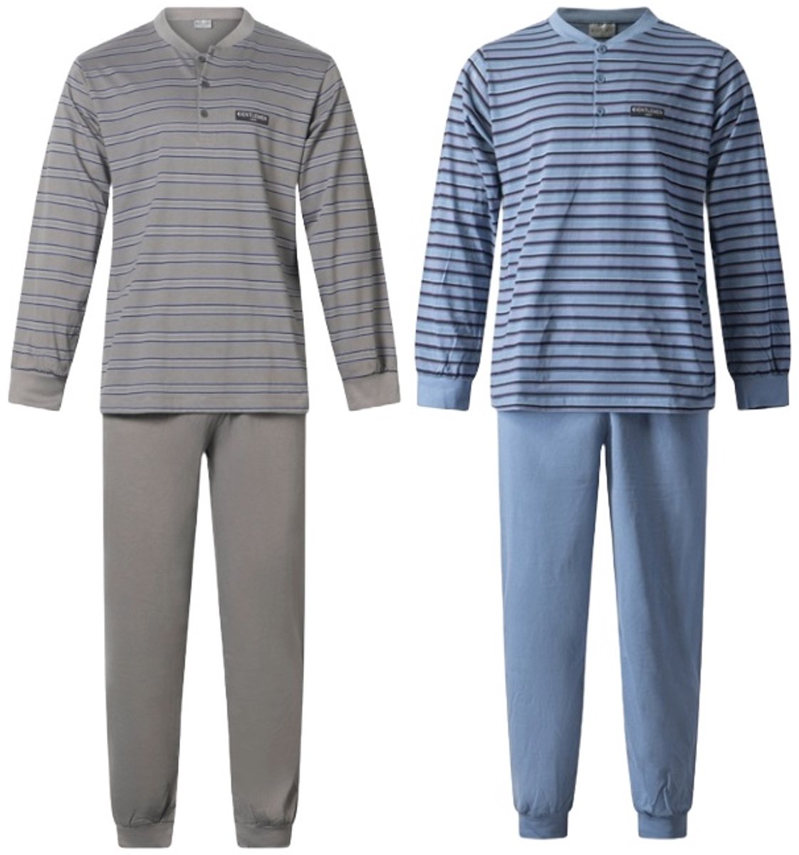 Gentlemen - 2 heren pyjama's 114237 - all season - knoophals - grijs en blauw - maat L