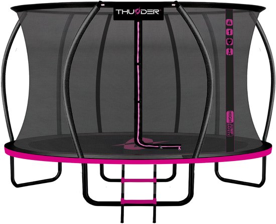 Trampoline THUNDER® | ULTRA 12FT PINK | Ø366cm | Ronde Trampoline voor Kinderen en Volwassenen | Max. 150 kg | Complete Set | Stevig Frame - Met trapje |