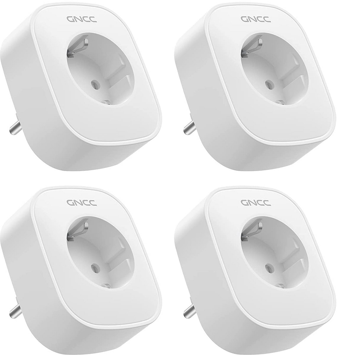 Slimme Wifi-stopcontacten set van 4 met energieverbruik controle, compatibel met Alexa en Google Home, afstandsbediening en spraakbediening, 16A, wit