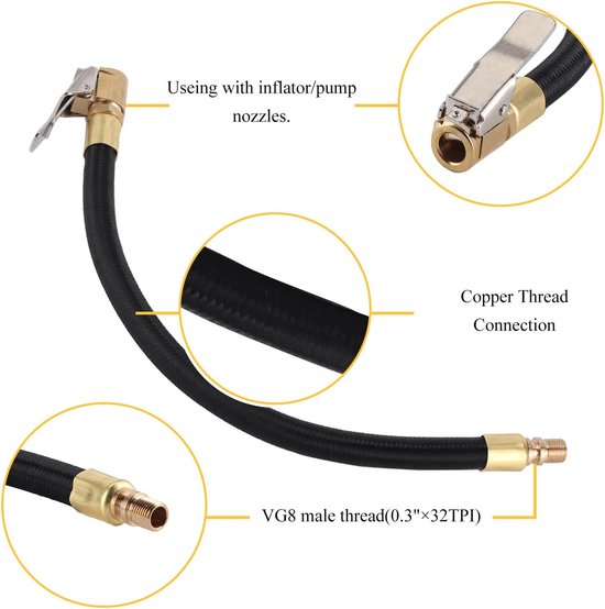 Verlengbuis Voor Bandenpomp - 30CM - Bandenpomp Snel oppompen - Adapterslang Snel oppompen Clip - Auto Motorfiets Onderhoudsaccessoires — afbeelding 2