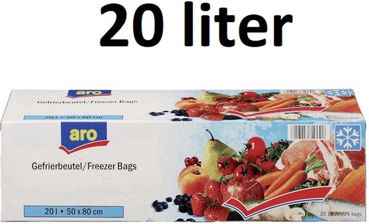 Diepvrieszakjes 20 liter - 25 diepvrieszakken - transparant - 50x80 cm- Vershoudzakjes voor in de vriezer - Lekvrij - Boterhamzakjes