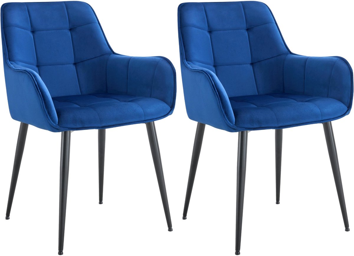CLP Ferndale Set van 2 eetkamerstoelen - met armleuning - klassiek - met metalen poten - velvet - fluweel - Fluweel/donkerblauw