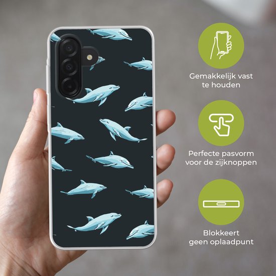 Coque de téléphone compatible avec Samsung Galaxy A26 - Motif dauphins - Blauw - Grijs - Coque en Siliconen