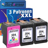 Set van 3x gerecyclede inkt cartridges voor HP 304 XL