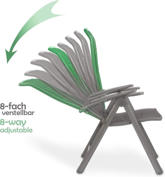 BRUBAKER Set van 2 Tuinstoelen Milano - Hoge Rugleuning Opvouwbaar - 8-voudig verstelbare Rugleuning - Vouwstoel Aluminium - Weerbestendig - Antraciet van Brubaker — afbeelding 5