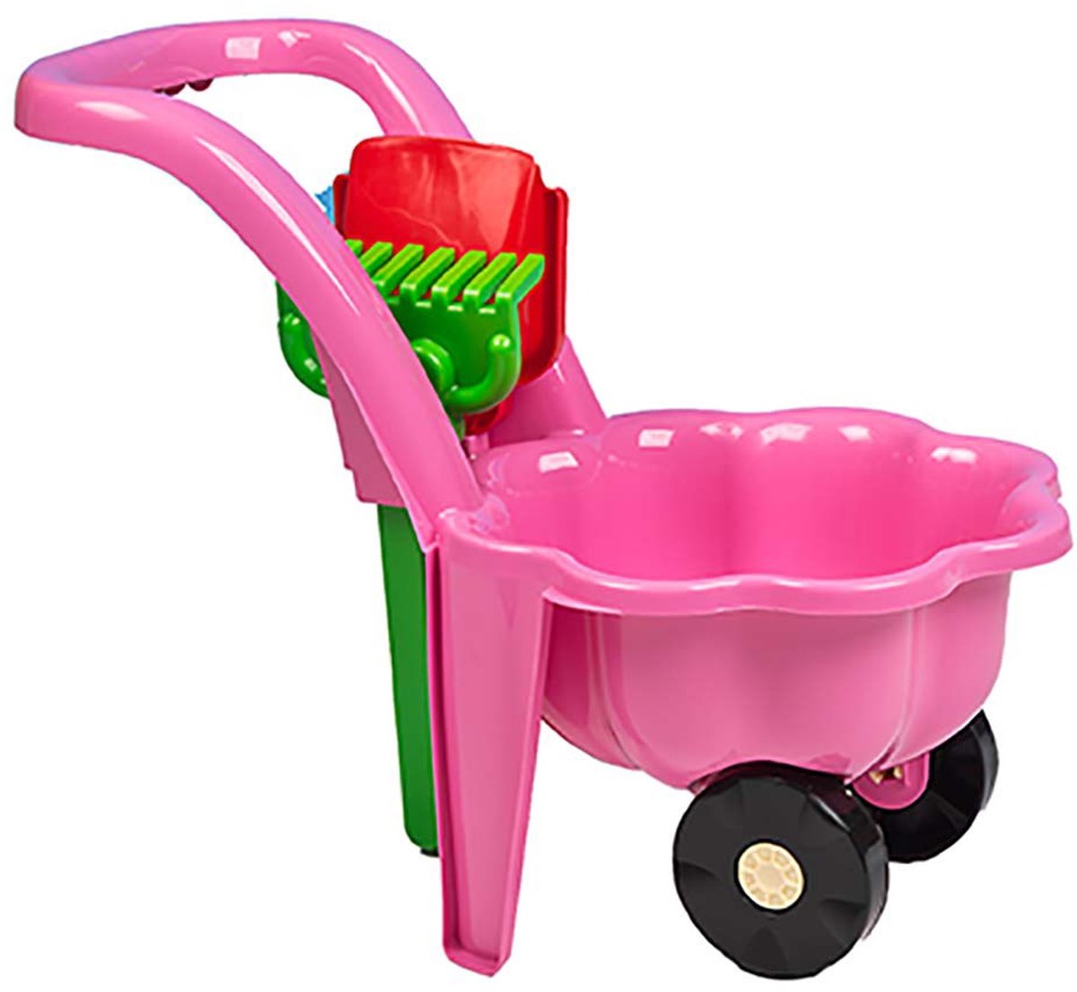 BAYO Daisy kinderkruiwagen roze met schep en hark - Speelgoedkruiwagen