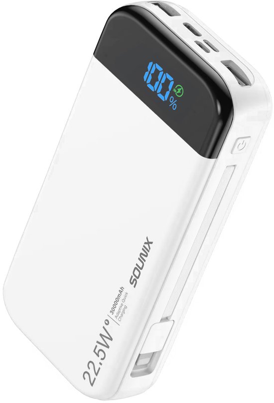 Sounix Powerbank 30.000 mAh Wit met 5 Oplaadpoorten