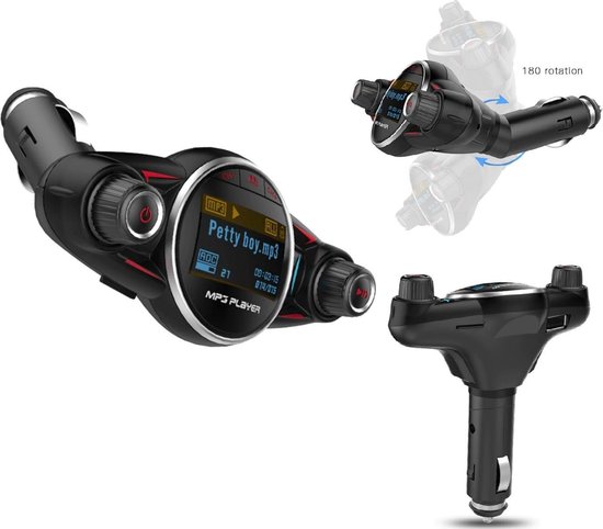 Ntech Smart Car Kit Bluetooth 5.0+EDR FM Transmitter 3.1A Charger-1,3 LED scherm TF kaart AUX poort - Handsfree Call functie - BT08