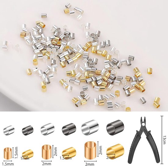 Crimpkralen voor het maken van sieraden, 2200 stuks crimptubes