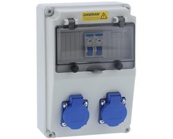 Wandverdeler 2x16A Stroomverdeler voor Bouwstroom - Vochtkamerverdeler - Wandvermogen Verdeler voor Buitenbouwplaats - Elektrische Box 220-250V (EU)