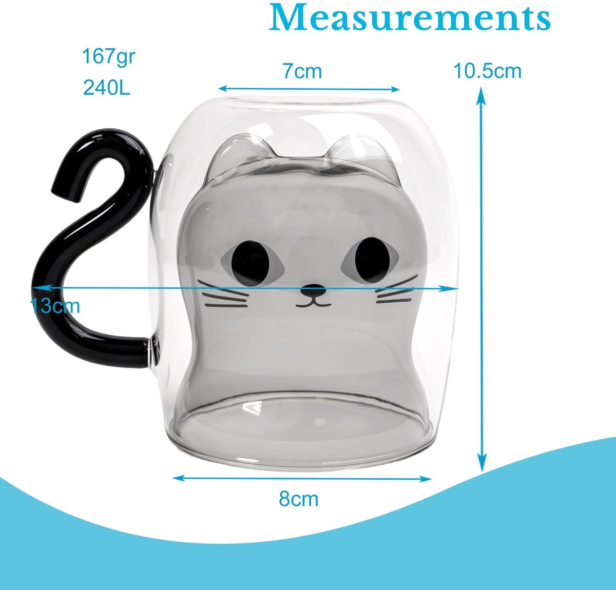 Intirilife 6x thermo glas dubbelwandig met kat design in zwart - 200ml inhoud - geïsoleerde glazen mok hittebestendig voor koude en warme dranken koffie kop thee kop drinkglas — cadeau in Koken & Dineren - foto 5