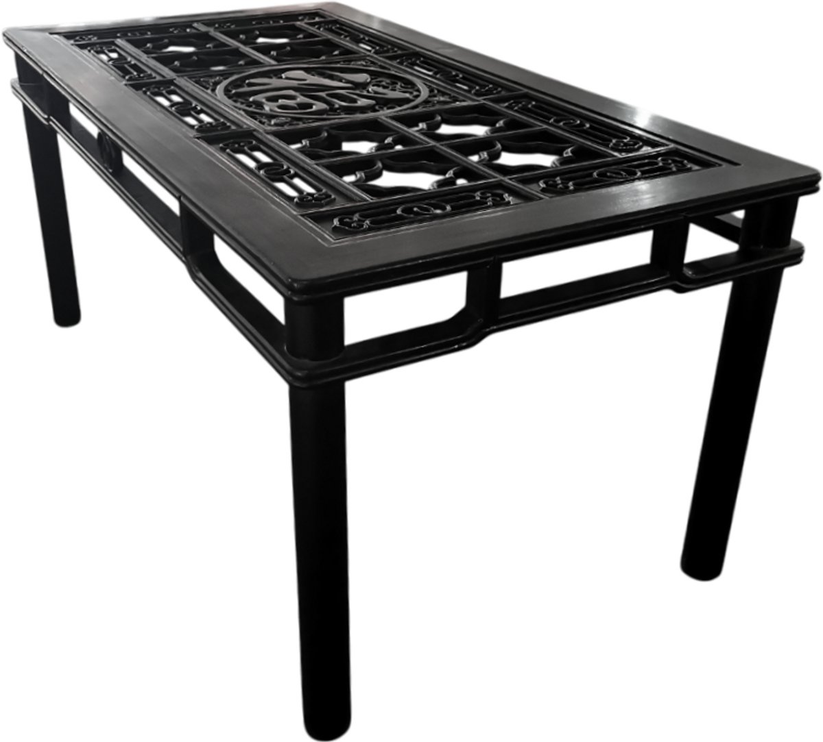 Fine Asianliving Chinese Eettafel Handgesneden met Glasplaat Chinese Meubels Oosterse Kast