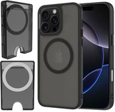 Hoesje + Pasjeshouder geschikt voor iPhone 15 Pro - Portemonnee geschikt voor MagSafe - Magnetisch - Pasjes Houder - Creditcardhouder - Gerookt Zwart