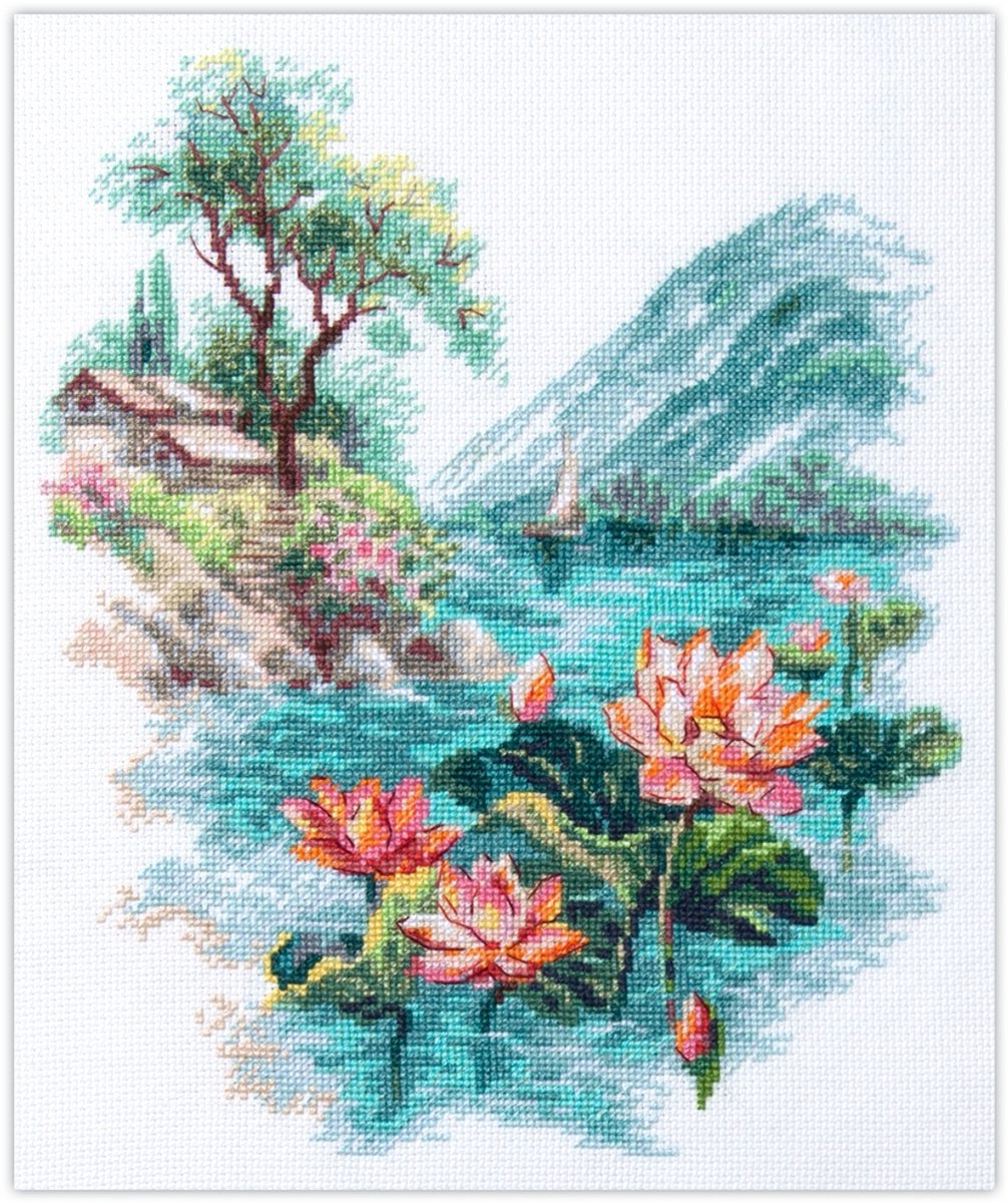 Blooming lotuses aida borduurpakket om te tellen Magic Needle 70-01