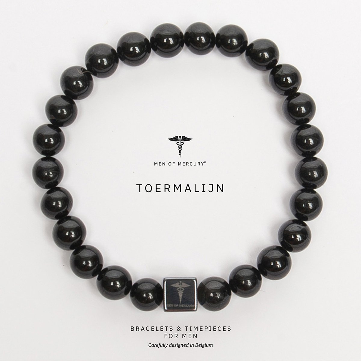MEN OF MERCURY® Natuursteen Armband Heren – Black Tourmaline – Zwart – Handgemaakt – Elastisch – Bescherming & Aarding – Spirituele Betekenis – 20 cm