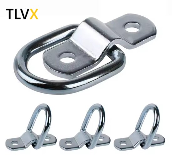 TLVX 4 stuks Zeer Sterke Ankerpunt 4x6cm - D-Ring - Trek Ring - Vastzetankers - Sjorring - Montage Beugel - Pull Haken - Spanner - Muuranker - Grondanker Waterproof - Auto - Boot - Vrachtwagen - Aanhanger - Bestelwagen - Bouw - Doek - Touw spannen