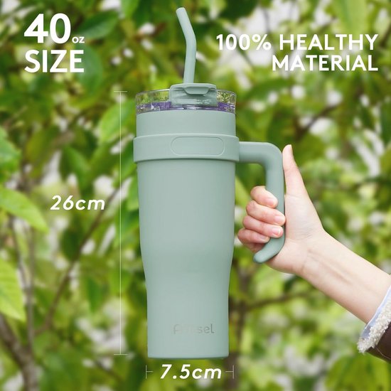 Vacuüm Geïsoleerde Beker met Rietje en Deksel - 40 oz Koffiemok voor Auto en Reizen - Roestvrij Staal, 1180 ml, Ideaal voor Warme en Koude Dranken — afbeelding 4