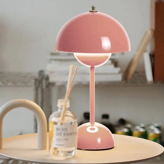 Snoerloze Tafellampen, Light Touch Control Bureaulamp, Oplaadbare Lantaarn LED-bedlamp, Struisvogelveren Nachtlampje, Slaapkamerlamp (Roze