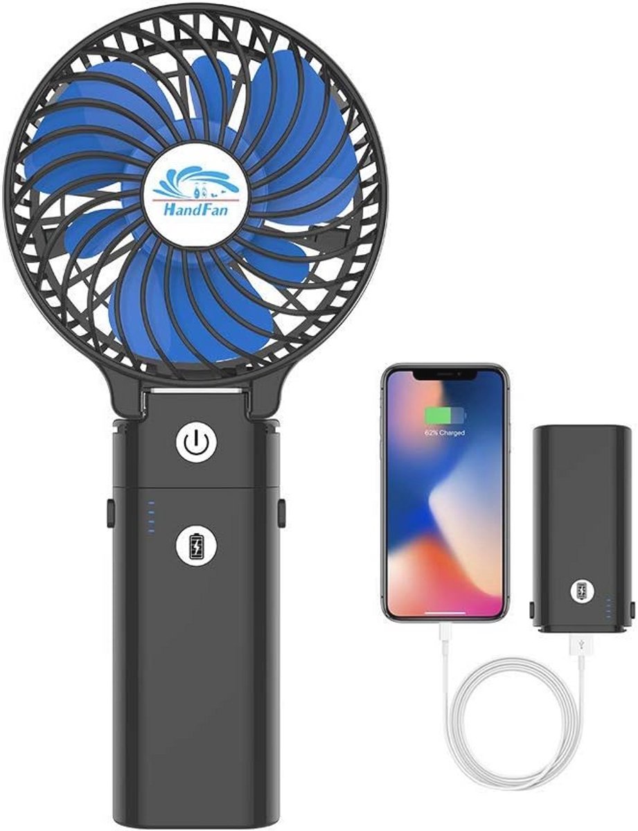 Mini Draagbare Elektrische Ventilator met Powerbank - Opvouwbare USB Desk Ventilator voor Thuis & Buiten