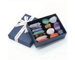 14-delige Chakra Edelstenen Set – Natuurlijke Dubbelpunt Kristallen – Reiki & Meditatie Stenen – Inclusief Luxe Geschenkdoos – Voor Energie Balans, Healing & Decoratie – Ideaal Cadeau voor Spirituele Vrouwen & Wellness Liefhebbers – 7 Chakta's