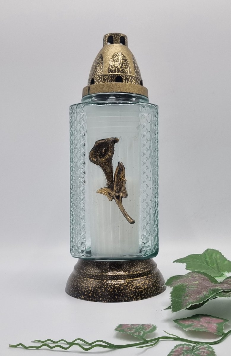 Herdenkingslicht - R- 364g - Calla - Goud - Grafkaars - Graflicht - Graflantaarn - Windlicht