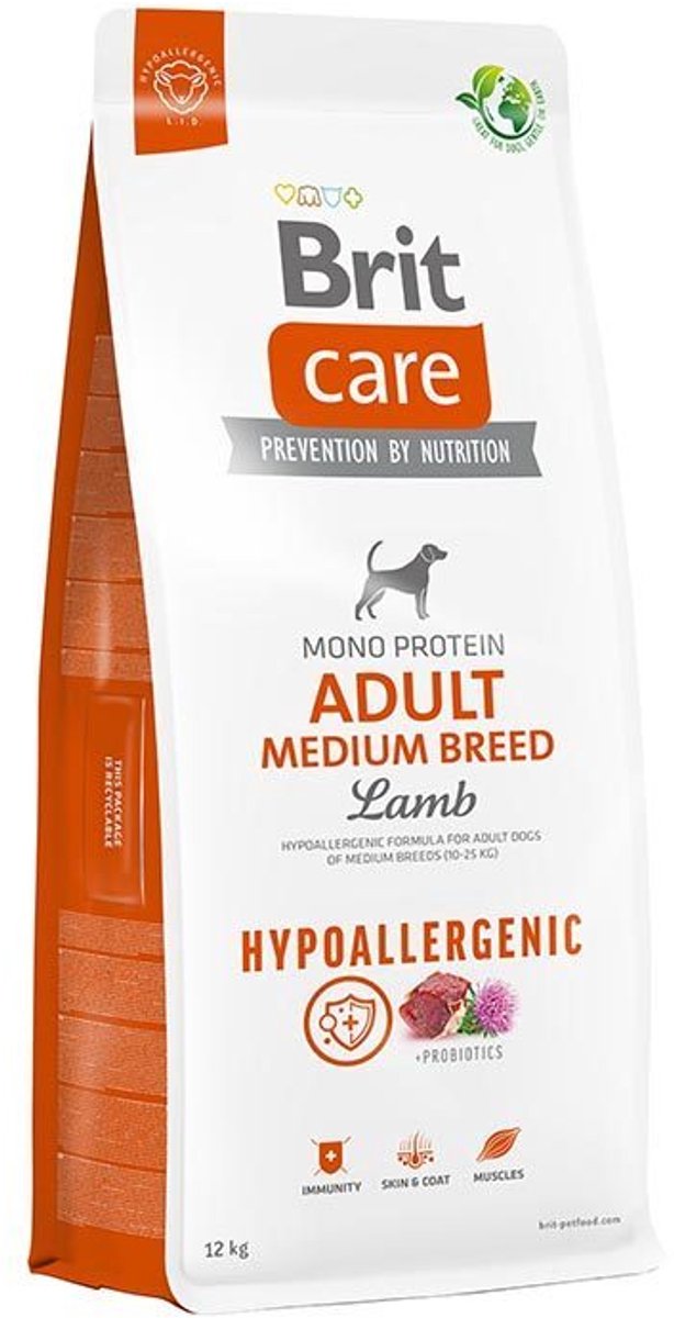 Dubbelpak: 2x12kg Brit Care Dog Hypoallergenic Adult Medium Breed Lam & Rijst Hondenvoer Droog