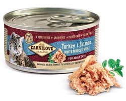 Kattenvoer CARNILOVE - Kalkoen en Zalm - Graanvrij, 12x100gr, Licht Verteerbaar