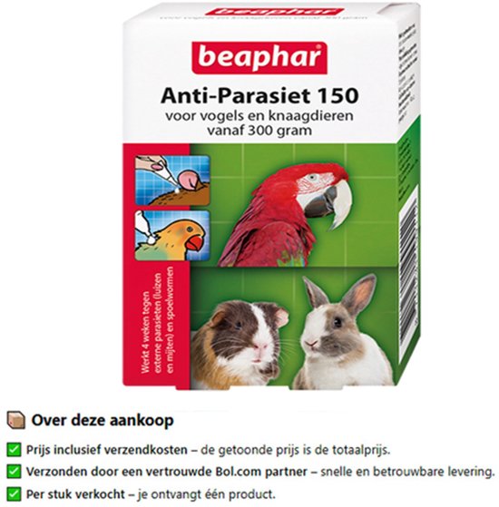 Beaphar Anti-Parasiet 150 Knaag/Vogel - Parasieten - 4 pip > 300 Gram