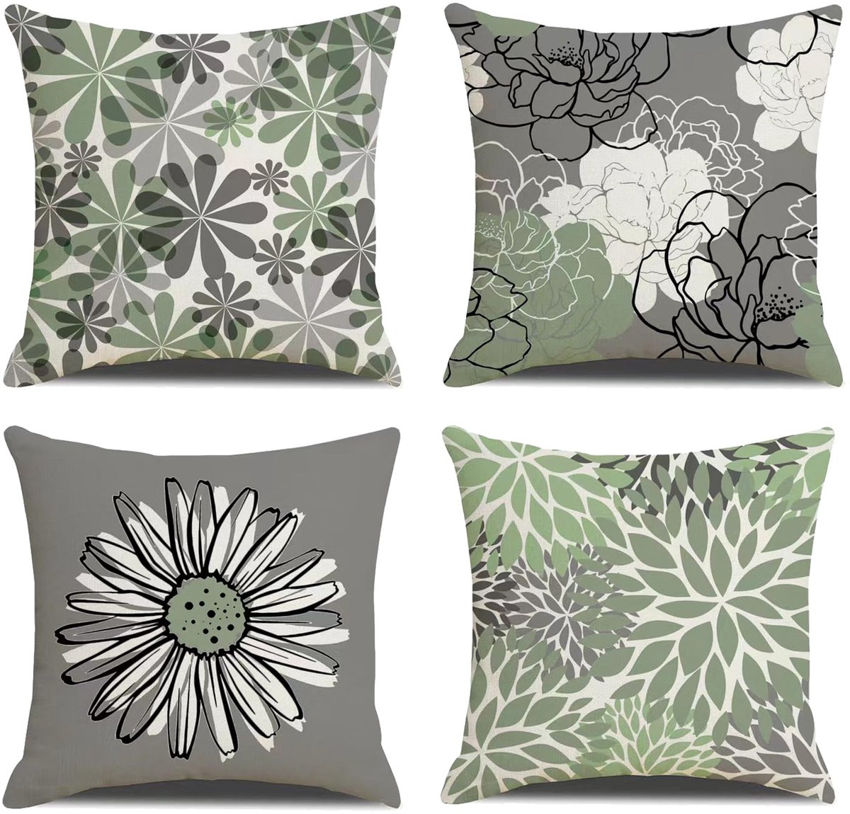 Ibenzoa® Kleurrijke en Moderne Bloemen Kussenhoezen Set van Vier voor Binnen en Buiten Decoratie