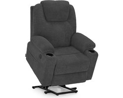 MCombo 7040 Elektrische Relaxstoel met Opstahulp – Massage, Verwarming, USB - Grijs Chenille Stof