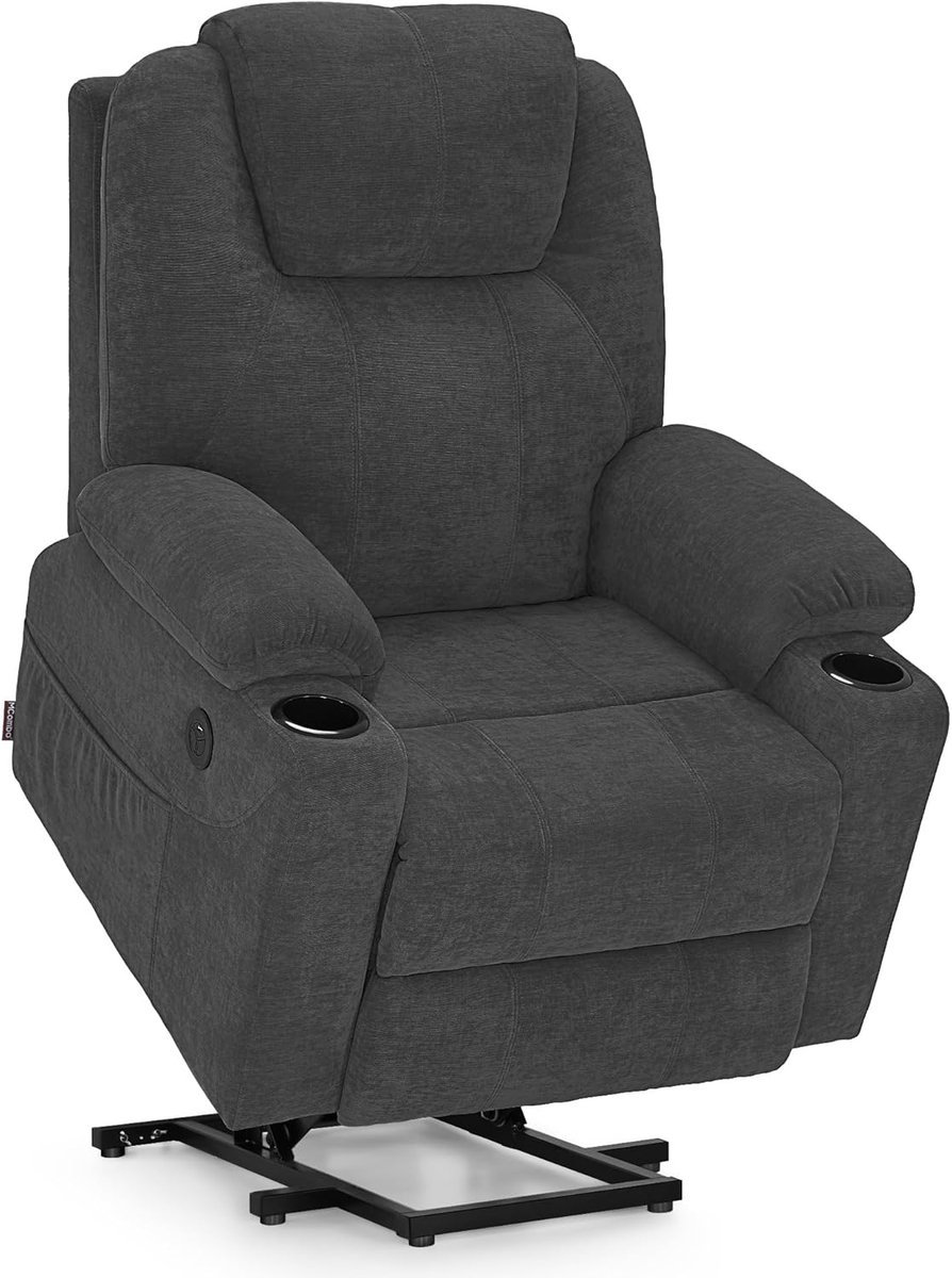 MCombo 7040 Elektrische Relaxstoel met Opstahulp – Massage, Verwarming, USB - Grijs Chenille Stof