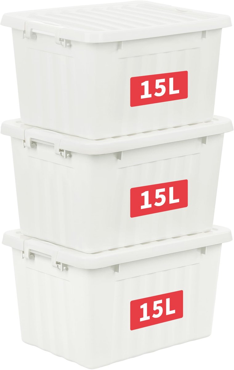 Ibenzoa® Innovatieve Kunststof Opbergboxen Set van 3 met Veiligheidssluiting en Stabiel Stapelontwerp