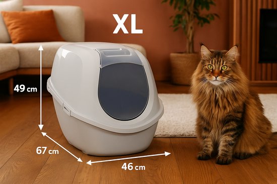 Flamingo Kattentoilet Trini – XL – Grijs – 46 x 67 x 49 cm – Met Koolfilter – Duurzaam & Ruim – Gemaakt van Gerecycleerd Kunststof