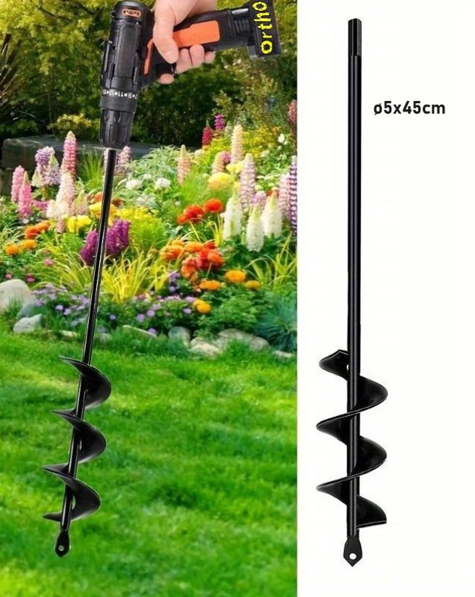 Ortho® Grondboor voor Boormachine – Ø5 x 45 cm – Bollenboor – Tuinboor – Plantgaten Boren – Compact – Staal – Zwart – Eenvoudig in Gebruik