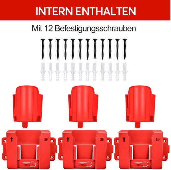 Geschikt voor Batterijhouder voor Milwaukee 12V M12 en 18V M18 batterijen, 3-in-1 wandmontage, ideaal voor werkplaats en garage (batterij niet inbegrepen) van Milwaukee — afbeelding 3