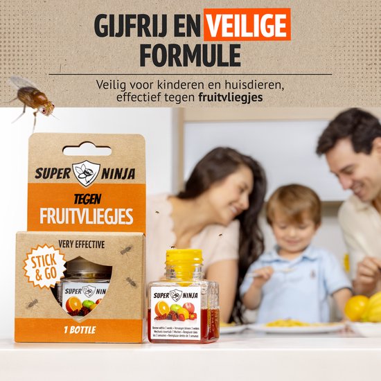 Super Ninja Fruitvliegjes Vanger - 12 Fruitvliegjes vallen - Zeer Effectieve en Ecologische Insectenval om Fruitvliegjes te Bestrijden - Direct Werkzaam, Milieu vriendelijke & Veilige Fruitvliegjesval