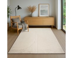 the carpet Everest - modern kortpolig vloerkleed met Panglao-design, hoog-laag 3D-effect, hoge pooldichtheid, zacht en comfortabel – voor woonkamer of slaapkamer, beige, 120 x 170 cm