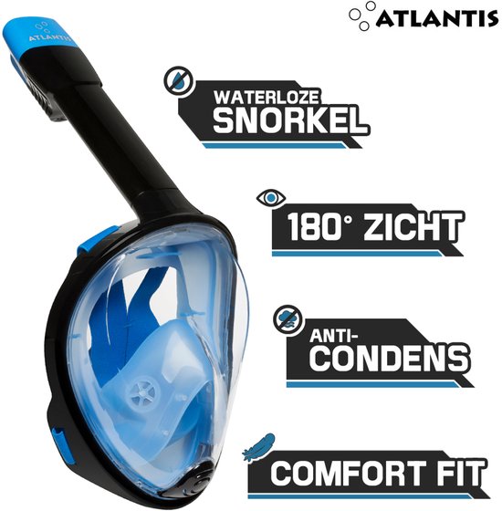 Masque complet Atlantis - Masque de plongée sous-marine - S/M - Noir/Bleu