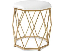 Luxaliving Poef met Goud Metalen Frame – Beige Gestoffeerde Zitting – Ronde Poef – Ø 34 × 44 cm