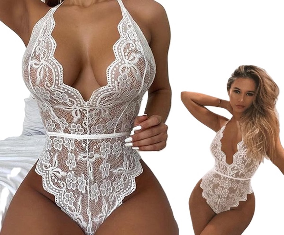 Goedkoopste Erotische Body I I Bodystocking Lingerie Body Kostuum I Sexy Erotisch Ondergoed I Maat M-L I Wit