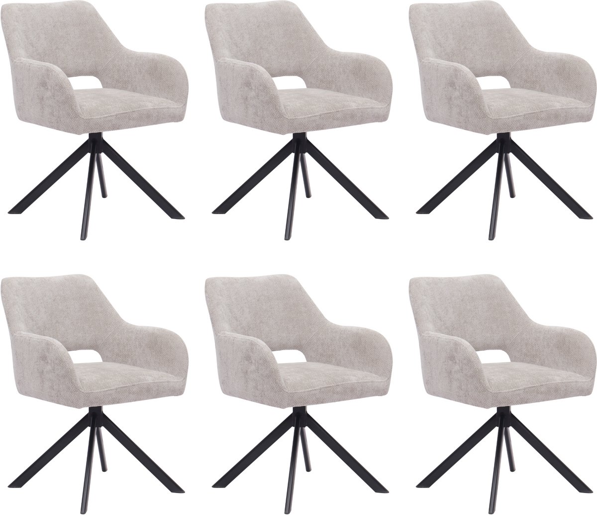 Ams Living® Eetkamerstoel Draaibaar Set van 6 | Luxe afwerking | Stoffen Stoel met Metalen Poot | Kleur Licht Grijs | Eettafel Stoelen | 6 x Design Stoelen Eettafel