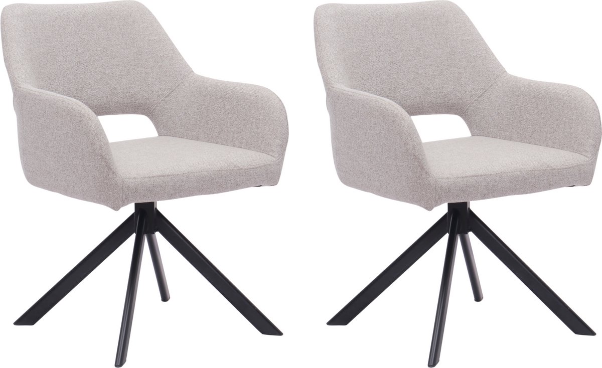Ams Living® Eetkamerstoel Draaibaar Set van 2 | Luxe afwerking | Stoffen Stoel met Metalen Poot | Kleur Licht Grijs | Eettafel Stoelen | 2 x Design Kuipstoelen Eettafel