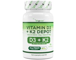 Vit4ever - Vitamine D3 + K2 - Voedingssupplement - D3 5.000 I.E. per tablet - K2 100 mcg - 240 Tabletten