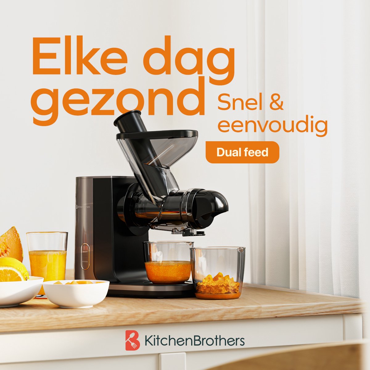 KitchenBrothers Slowjuicer - Sapcentrifuge - Juicer - Groenten en Fruitpers - 43 mm en 60 mm invoer - 400 ml - Grijs thumbnail 2