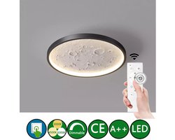 Levabe - Moderne LED Maan Plafondlamp - Steen - Afstandsbediening - 3 Standen Kleuren - Dimbaar - Glans - Maanlamp - Slaapkamer - Plafond licht - 30x20 cm - Zwart