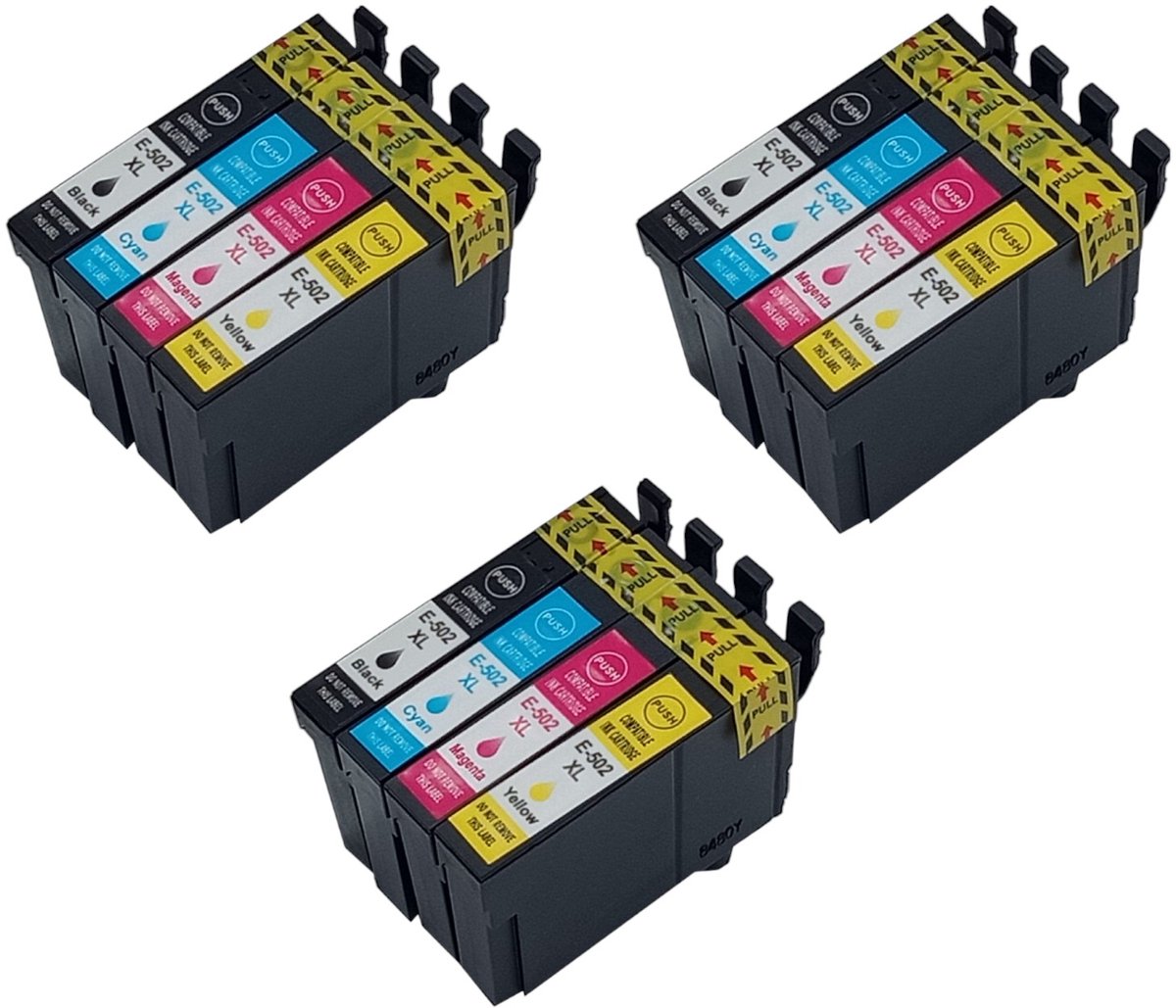 KATRIZ® Huismerk Inkt 502XL / T502XL – 3 Sets (12 Stuks) – Geschikt voor Epson XP-5100 / XP-5105 / WF-2860DWF / WF-2865DWF / XP-5155 – Hoge Capaciteit – Compatible Alternatief